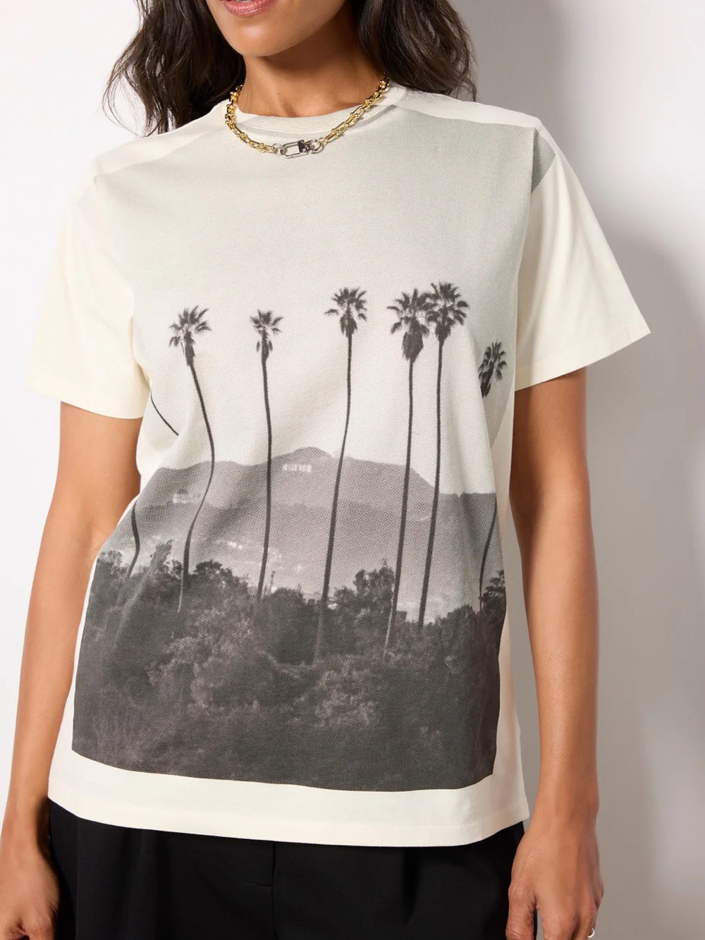 Clare V. Cream Tee with Hollywood Graphic